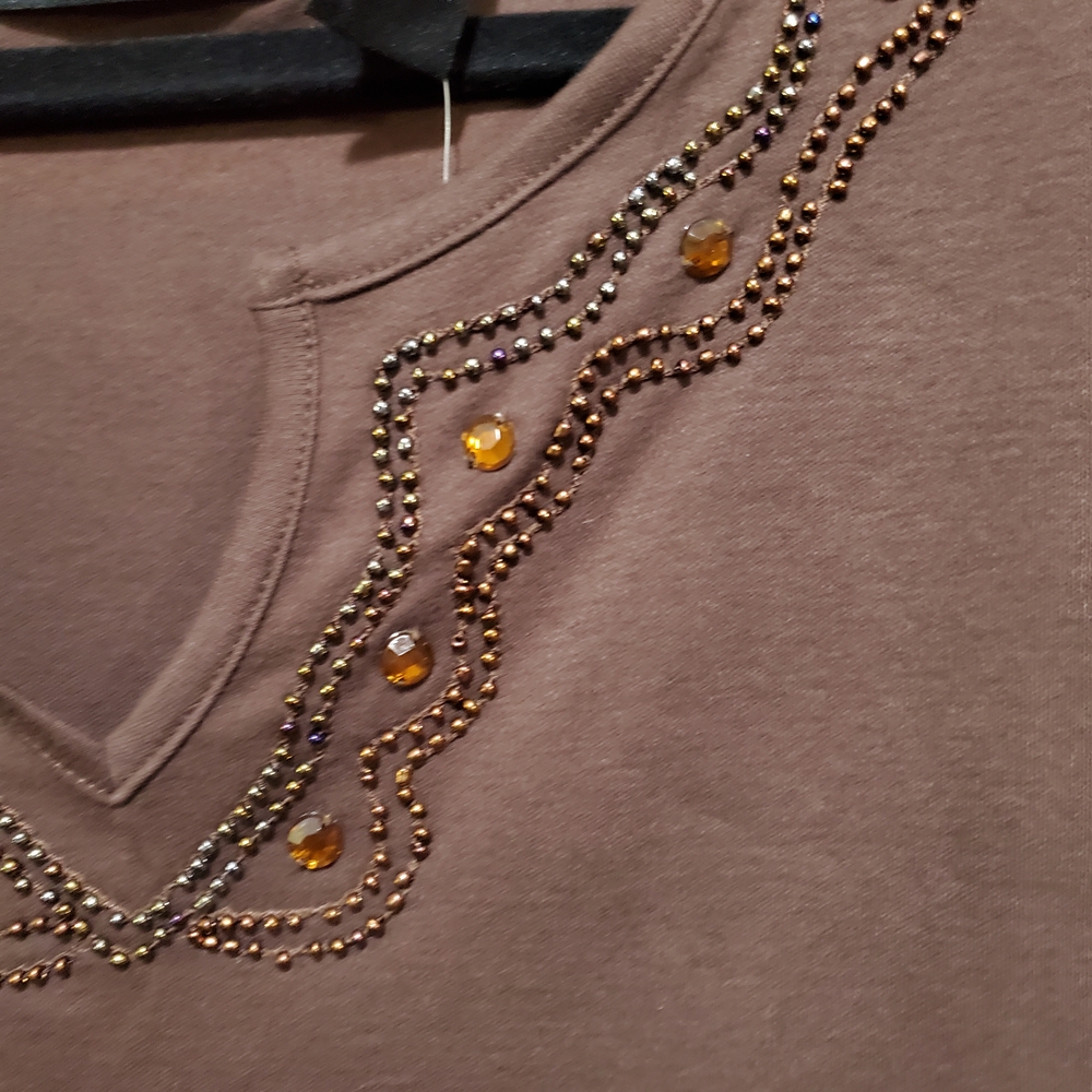 Brown Relaxed 3/4 Sleeve Blouse with Decorative - Picture 8 of 13